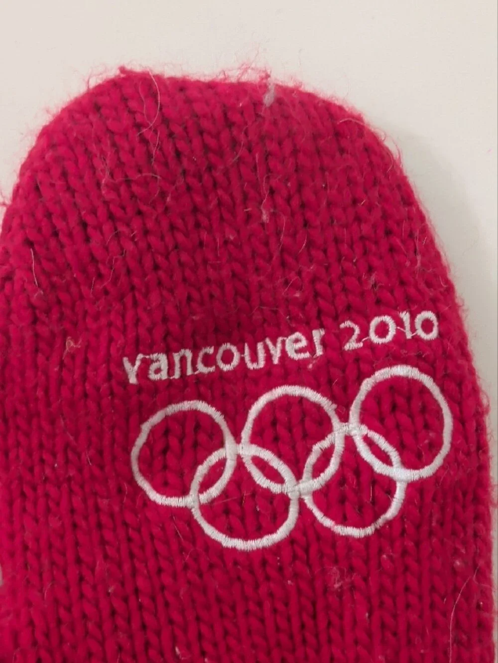 Vancouver Red Kids Knit Mittens with White Olympic Ring Design